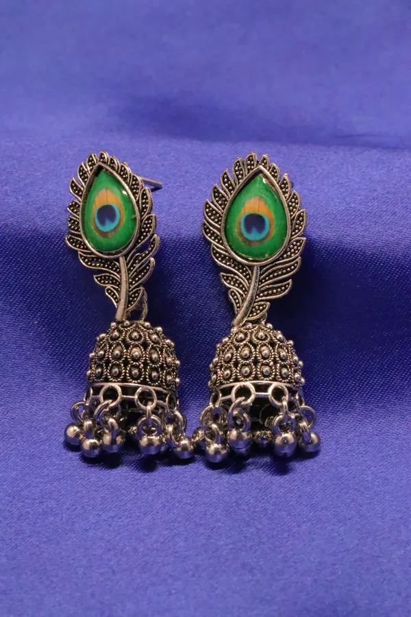 Silver_And_Green_Alloy_Earrings_For_Women
