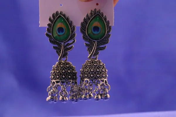 Silver_And_Green_Alloy_Earrings_For_Women