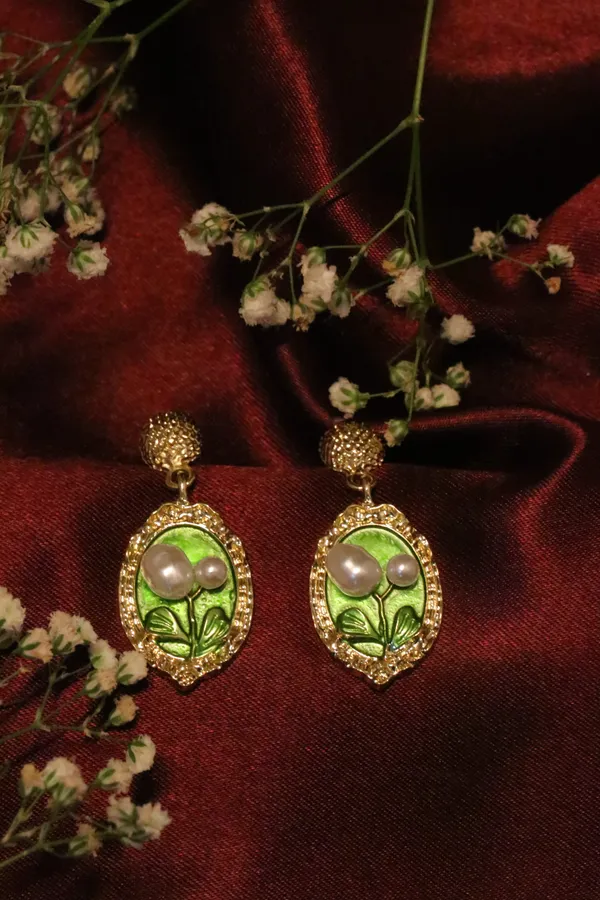 Green_And_Golden_Alloy_Earrings_For_Women