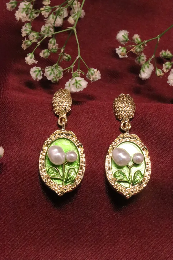 Green_And_Golden_Alloy_Earrings_For_Women