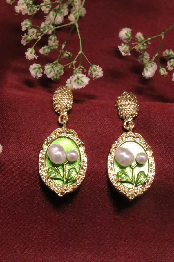 Green_And_Golden_Alloy_Earrings_For_Women