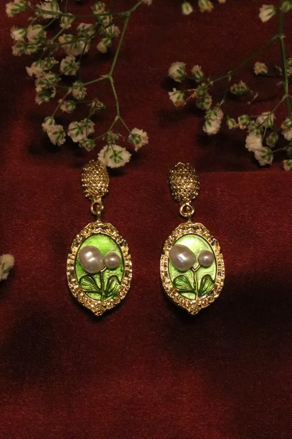 Green_And_Golden_Alloy_Earrings_For_Women