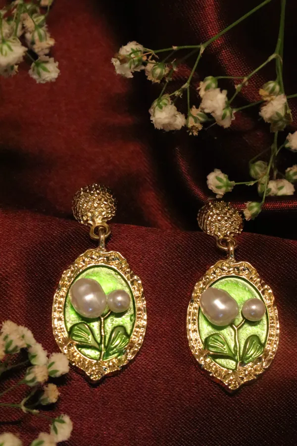 Green_And_Golden_Alloy_Earrings_For_Women