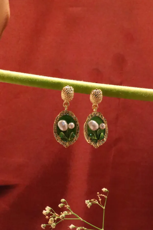 Green_And_Golden_Alloy_Earrings_For_Women