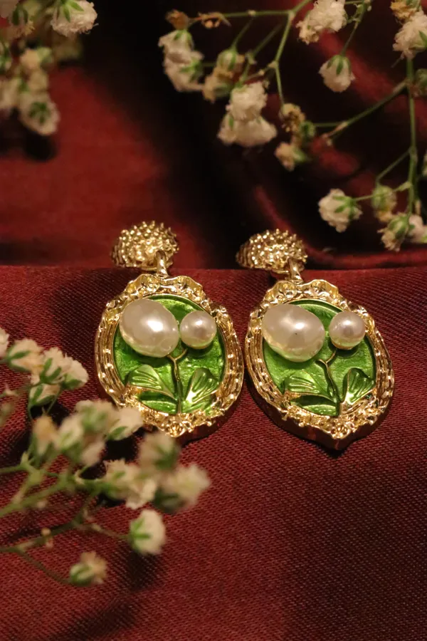 Green_And_Golden_Alloy_Earrings_For_Women