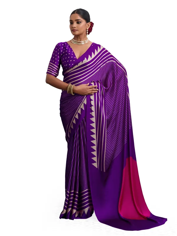Purple_And_Pink_Art_Silk_Striped_Geometric_Print_Temple_Border_Polka_Print_Saree_For_Women