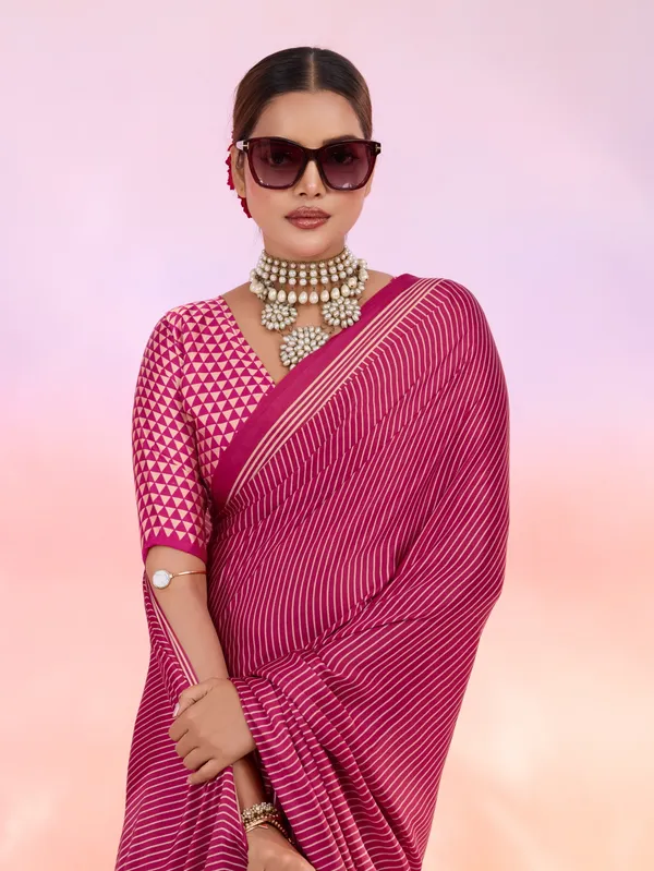 Pink_And_Cream_Art_Silk_Striped_Geometric_Print_Temple_Border_Polka_Print_Saree_For_Women