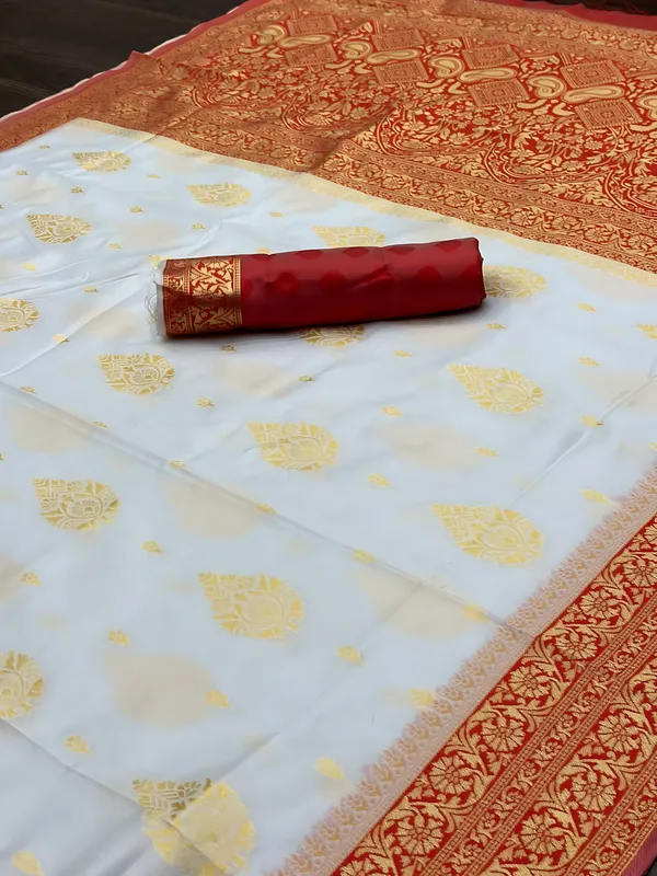 Red_and_White_Banarasi_Floral_Embellished_Saree_For_Women
