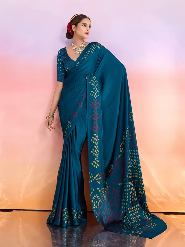 Blue_And_Yellow_Art_Silk_Solid/Plain_Tie-Dye_Geometric_Print_Saree_For_Women