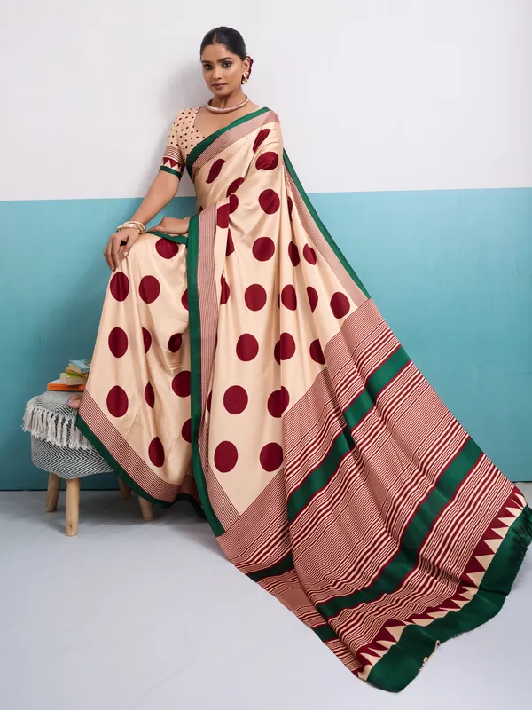 Maroon_And_Beige_Art_Silk_Polka_Print_Geometric_Print_Striped_Saree_For_Women