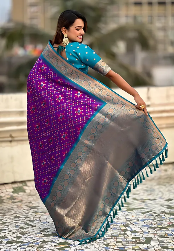 Purple_And_Blue_Banarasi_Woven_Design_Geometric_Floral_Saree_For_Women