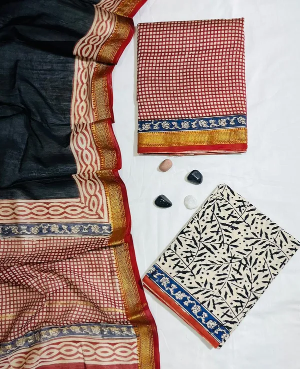 Classic_Checkered_&_Floral_Block_Printed_Maheshwari_Silk_Unstitched_Suit