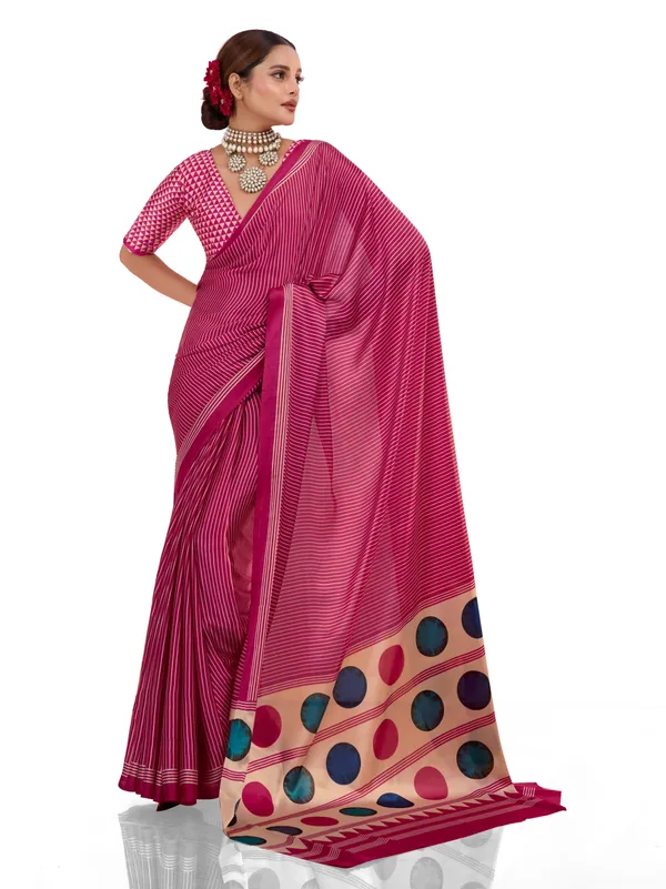 Pink_And_Cream_Art_Silk_Striped_Geometric_Print_Temple_Border_Polka_Print_Saree_For_Women