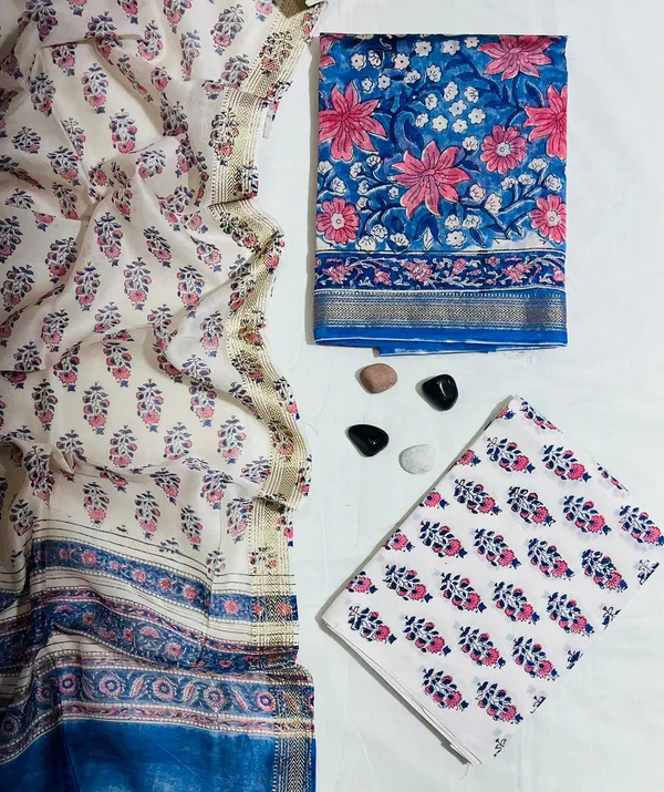 Fluid_Elegance_Floral_&_Paisley_Hand-Block_Printed_Cream_&_Blue_Fine_Authentic_Maheshwari_Silk_Unstitched_Suit