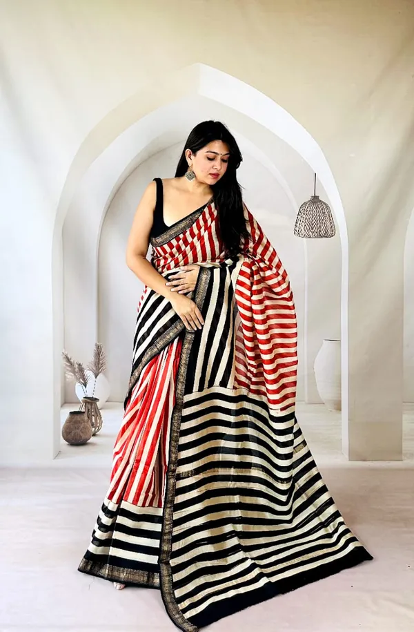 Tri-Rang_Rekha_Striped_Hand_Block_Printed_Maheshwari_Silk_Saree_-_1089