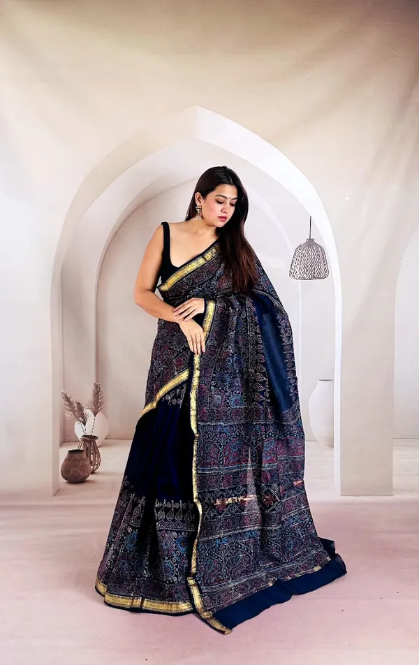 Deep_Neela_Jamuni_Floral_Hand_Block_Printed_Maheshwari_Silk_Saree_1062