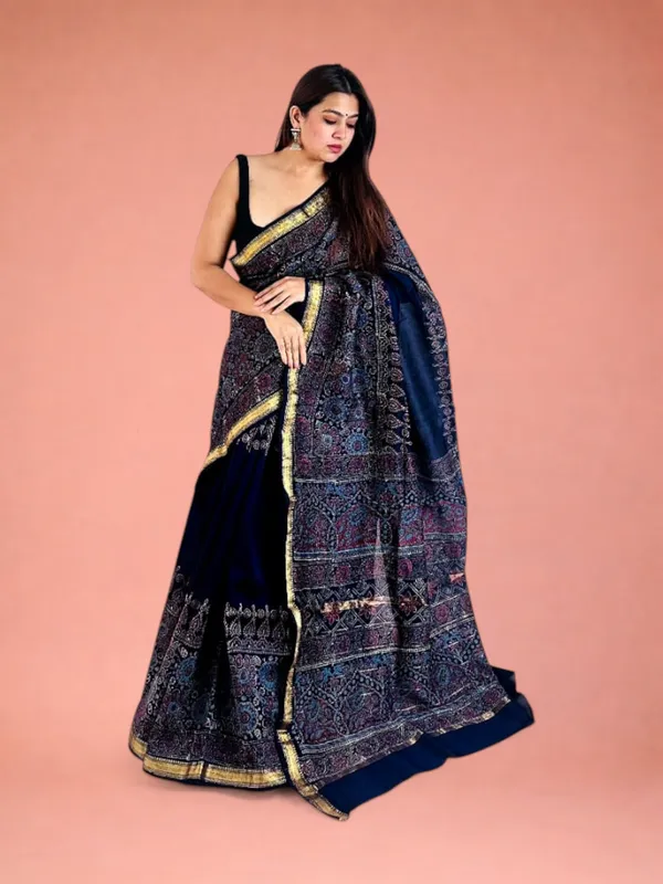Deep_Neela_Jamuni_Floral_Hand_Block_Printed_Maheshwari_Silk_Saree_1062