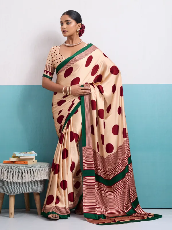 Maroon_And_Beige_Art_Silk_Polka_Print_Geometric_Print_Striped_Saree_For_Women
