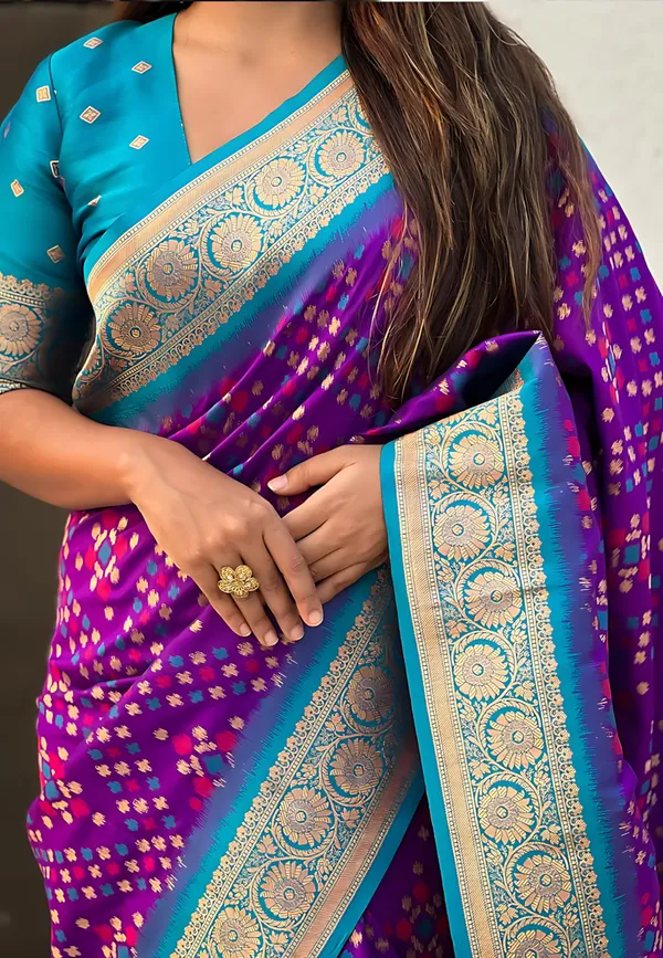 Purple_And_Blue_Banarasi_Woven_Design_Geometric_Floral_Saree_For_Women