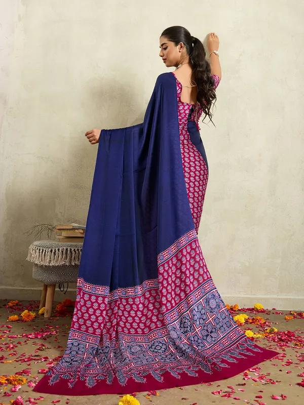 Blue_And_Maroon_Art_Silk_Printed_Floral_Print_Geometric_Print_Saree_For_Women