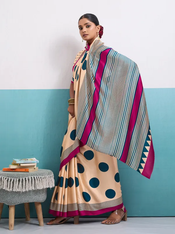 Light_Blue_And_Beige_Art_Silk_Polka_Print_Geometric_Print_Striped_Saree_For_Women