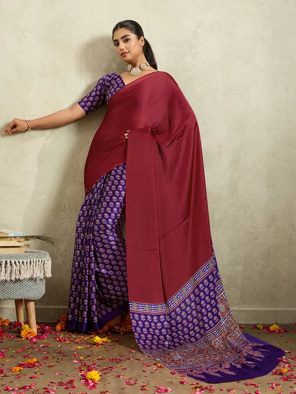 Maroon_And_Purple_Art_Silk_Printed_Floral_Print_Geometric_Print_Saree_For_Women