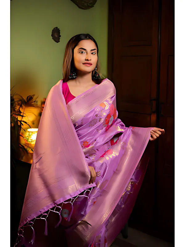 Purple_And_Gold_Banarasi_Floral_Saree_For_Women