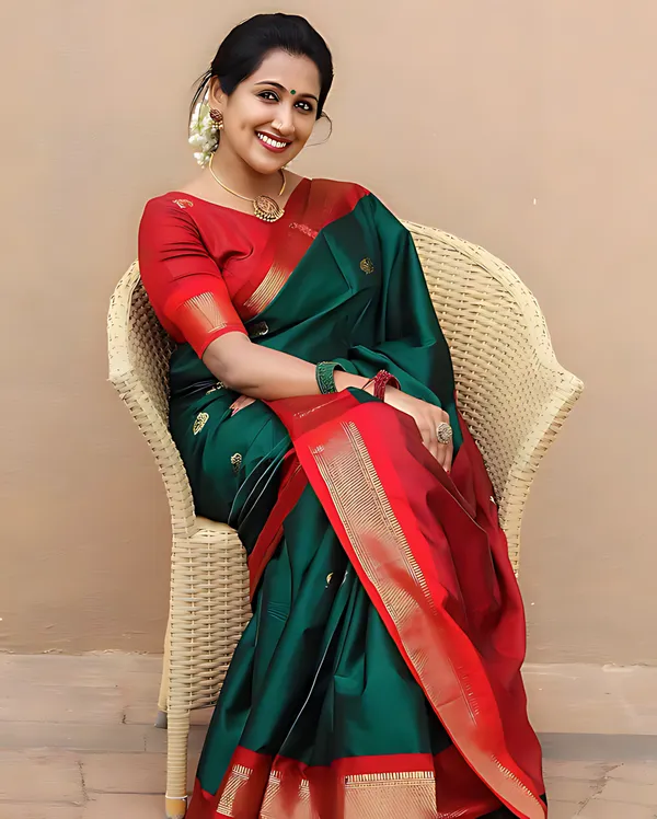 Green_And_Red_Banarasi_Woven_Design_Self_Design_Saree_For_Women