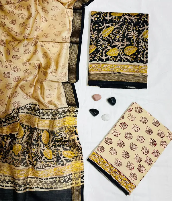 Elegant_Paisley_&_Floral_Hand-Block_Printed_Cream_&_Black_Maheshwari_Silk_Unstitched_Suit