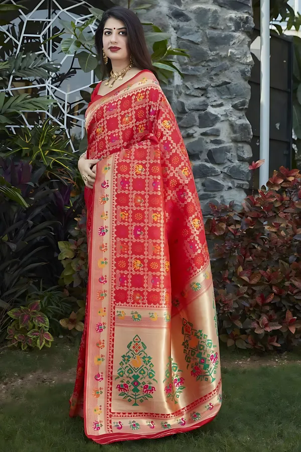 Red_Banarasi_Ethnic_Motifs_Woven_Design_Saree_For_Women