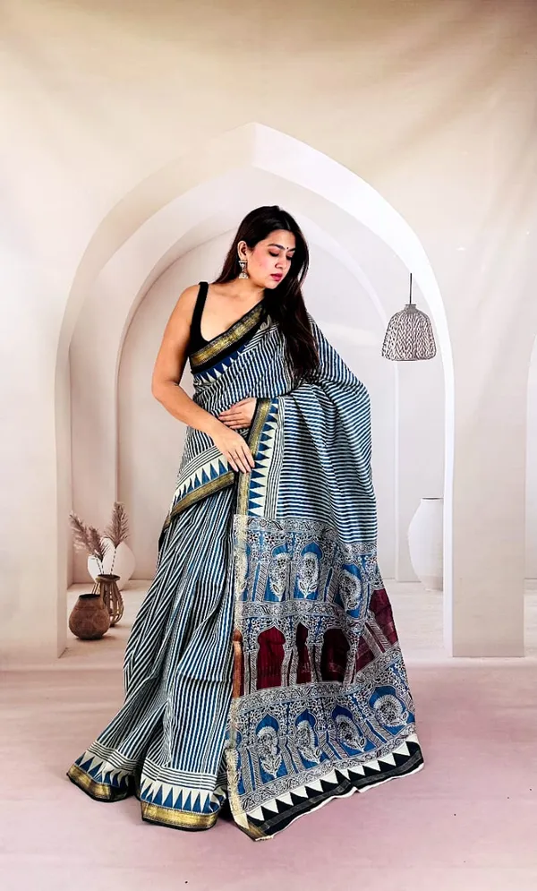 Modern_Geometric_Hand_Block_Printed_Maheshwari_Silk_Saree_in_Neelambari_Blue