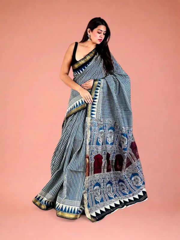 Modern_Geometric_Hand_Block_Printed_Maheshwari_Silk_Saree_in_Neelambari_Blue