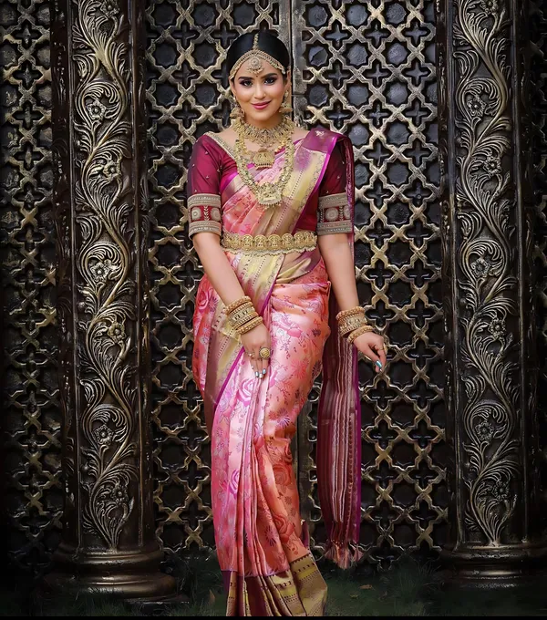 Pink_And_Maroon_Kanjivaram_Floral_Embellished_Saree_For_Women