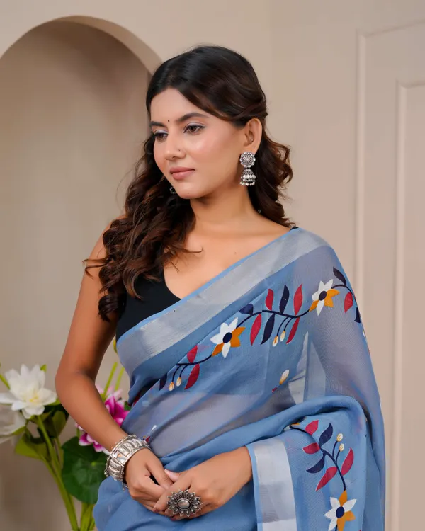 Women's_Linen_Silk_Floral_Embroidered_Saree_with_Silver_Zari_Border_(Sky_Blue)