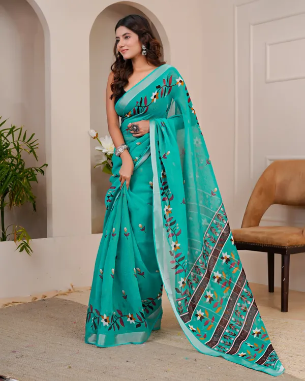 Women's_Linen_Silk_Floral_Embroidered_Saree_with_Silver_Zari_Border_(Sea_Green)