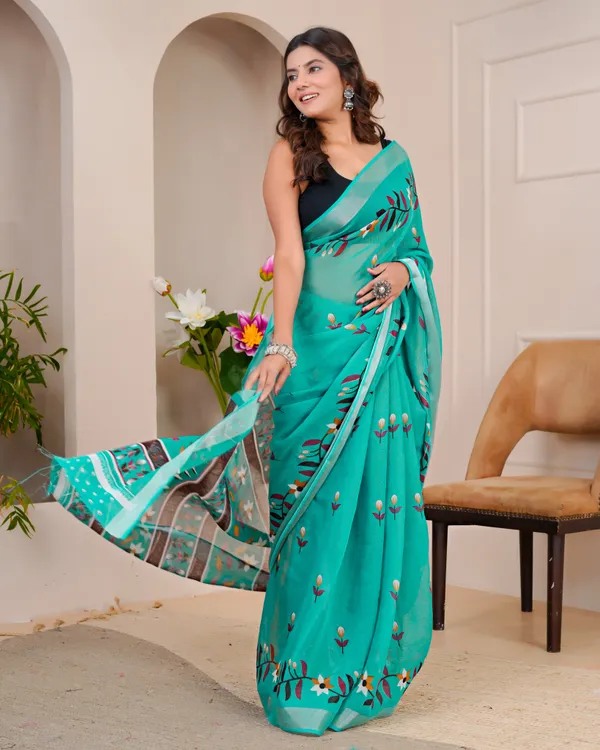Women's_Linen_Silk_Floral_Embroidered_Saree_with_Silver_Zari_Border_(Sea_Green)