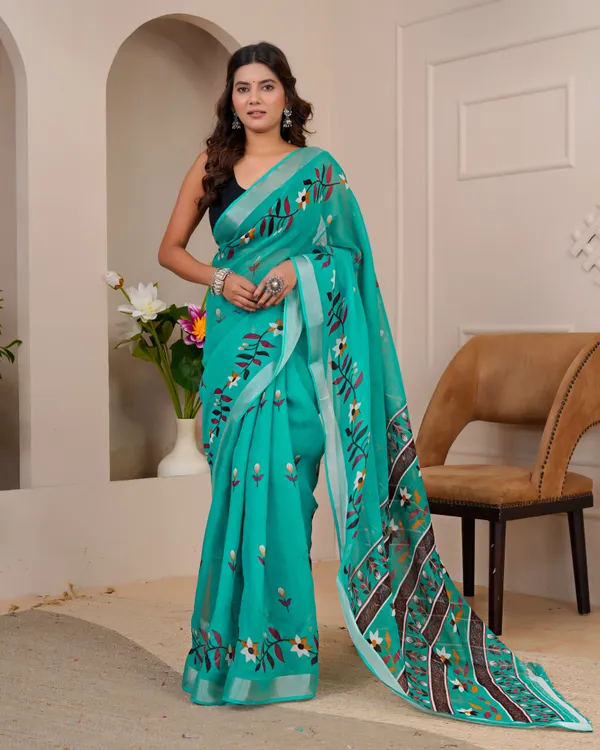 Women's_Linen_Silk_Floral_Embroidered_Saree_with_Silver_Zari_Border_(Sea_Green)