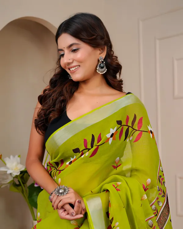 Women's_Linen_Silk_Floral_Embroidered_Saree_with_Silver_Zari_Border_(Mehendi_Green)