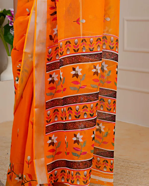 Women's_Linen_Silk_Floral_Embroidered_Saree_with_Silver_Zari_Border_(Orange)