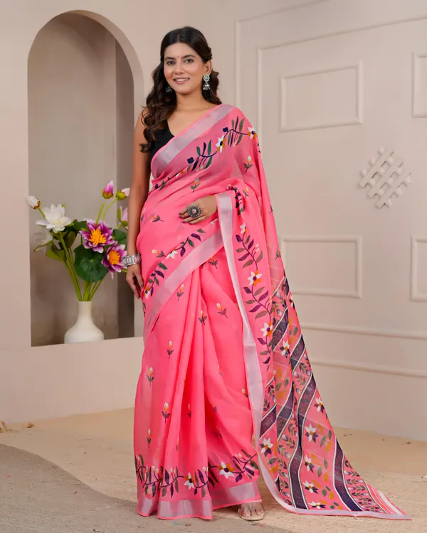Women's_Linen_Silk_Floral_Embroidered_Saree_with_Silver_Zari_Border_(Peach)