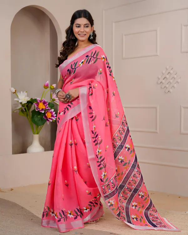 Women's_Linen_Silk_Floral_Embroidered_Saree_with_Silver_Zari_Border_(Peach)