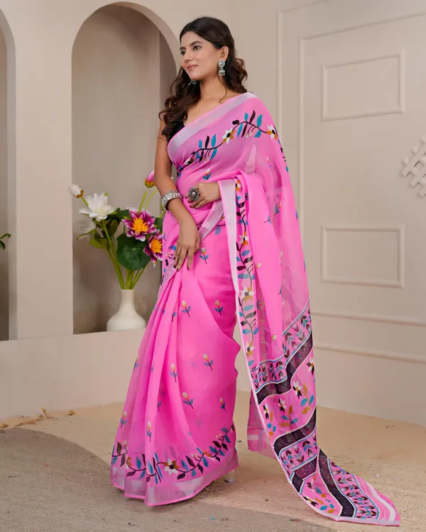Women's_Linen_Silk_Floral_Embroidered_Saree_with_Silver_Zari_Border_(Pink)