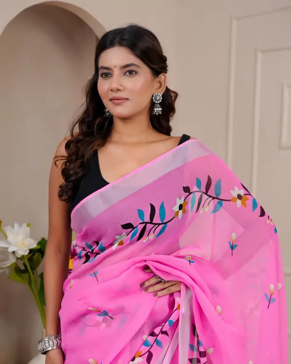Women's_Linen_Silk_Floral_Embroidered_Saree_with_Silver_Zari_Border_(Pink)