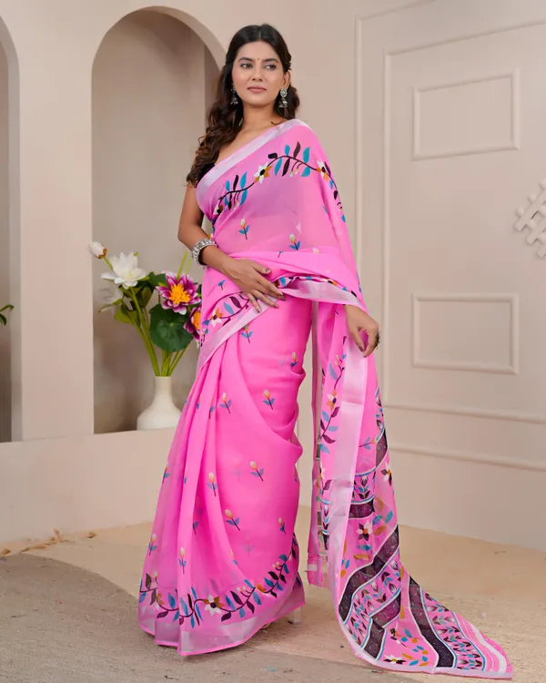 Women's_Linen_Silk_Floral_Embroidered_Saree_with_Silver_Zari_Border_(Pink)