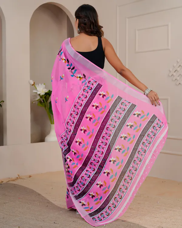 Women's_Linen_Silk_Floral_Embroidered_Saree_with_Silver_Zari_Border_(Pink)