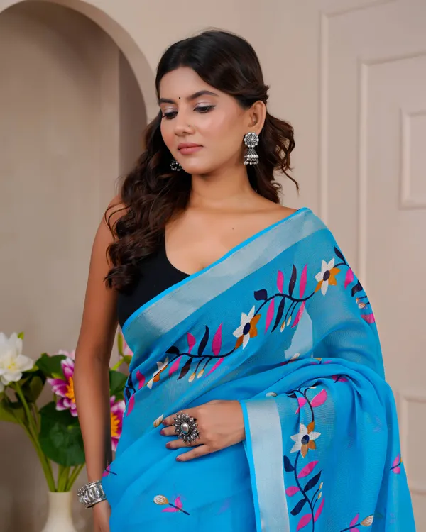 Women's_Linen_Silk_Floral_Embroidered_Saree_with_Silver_Zari_Border_(Sky_Blue)
