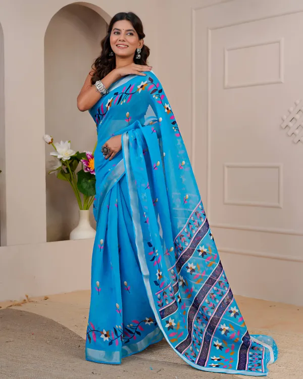 Women's_Linen_Silk_Floral_Embroidered_Saree_with_Silver_Zari_Border_(Sky_Blue)