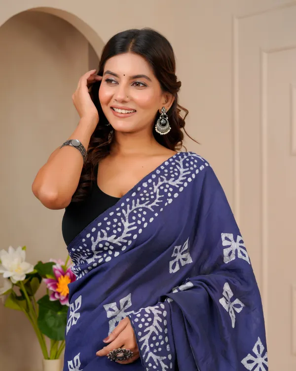 Women's_Batik_Printed_Mulmul_Cotton_Silk_Saree_with_Contrast_Border_(Indigo_Blue)