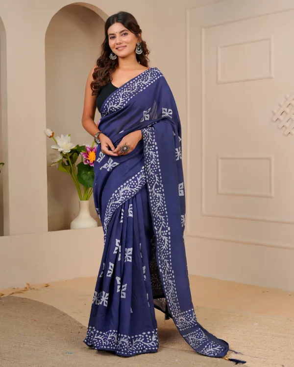 Women's_Batik_Printed_Mulmul_Cotton_Silk_Saree_with_Contrast_Border_(Indigo_Blue)