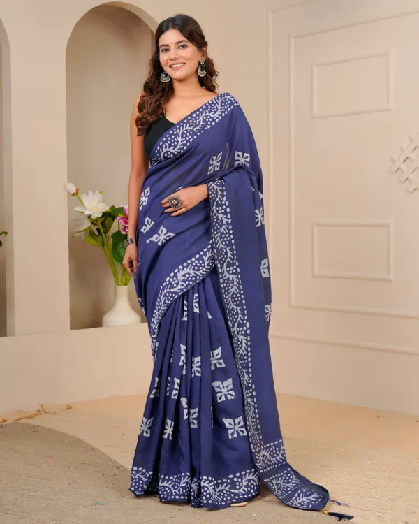 Women's_Batik_Printed_Mulmul_Cotton_Silk_Saree_with_Contrast_Border_(Indigo_Blue)